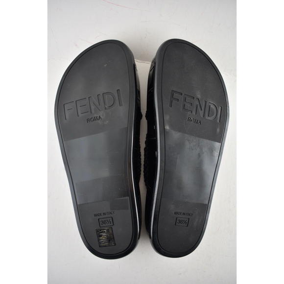 Fendi Black Criss Cross Woven Logo Mule Slide Slip On Flat Flip Flop Sandal 36.5 - Picture 12 of 12
